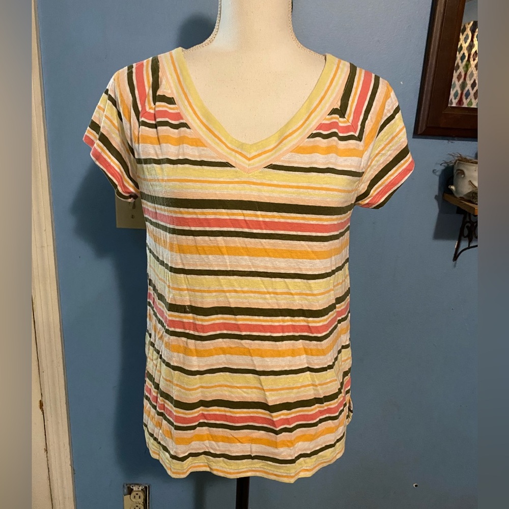 Talbots, Linen Blend, Striped, Tee